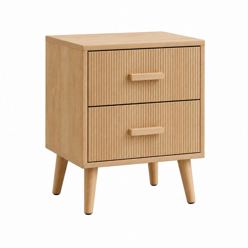 Nachttisch mit 2 Schubladen Eiche natur MDF mit Eichenfurnier rechteckig 45 x 35 x 60 cm