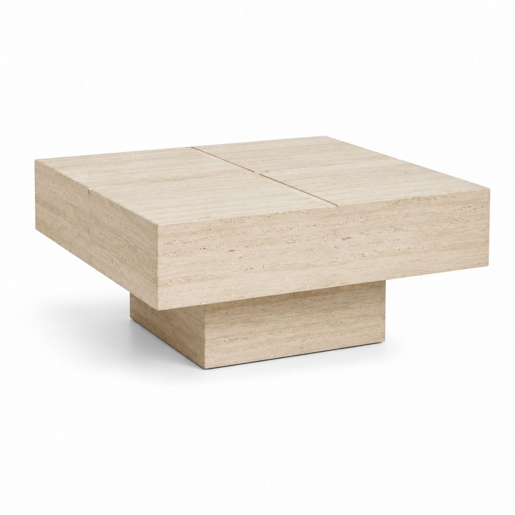 Couchtisch Beige Travertin quadratisch 100 x 100 x 35 cm