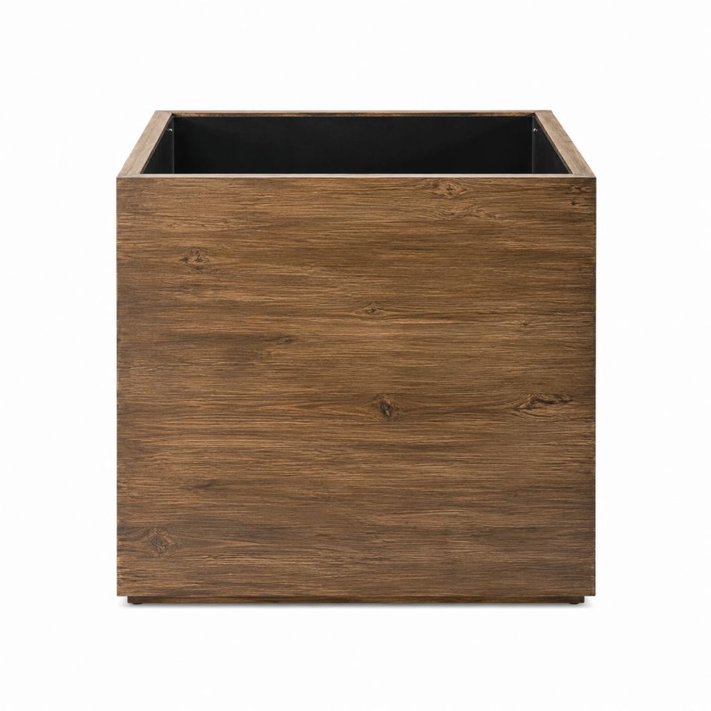 Pflanzkübel quadratisch Braun aus Massivholz mit schwarzem Kunststoffeinsatz 60 x 60 x 60 cm