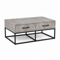 Rechteckiger Couchtisch Betonoptik MDF Schwarz Stahl 100 x 60 x 45 cm mit 2 Schubladen