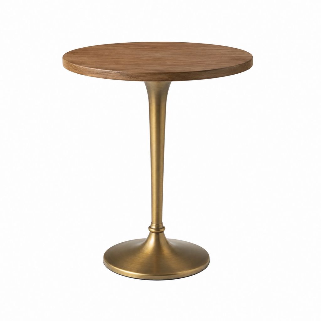 Runder Gartentisch Braun Gold mit walnussfurnierter MDF-Platte und Stahlfuß 60 x 75 cm