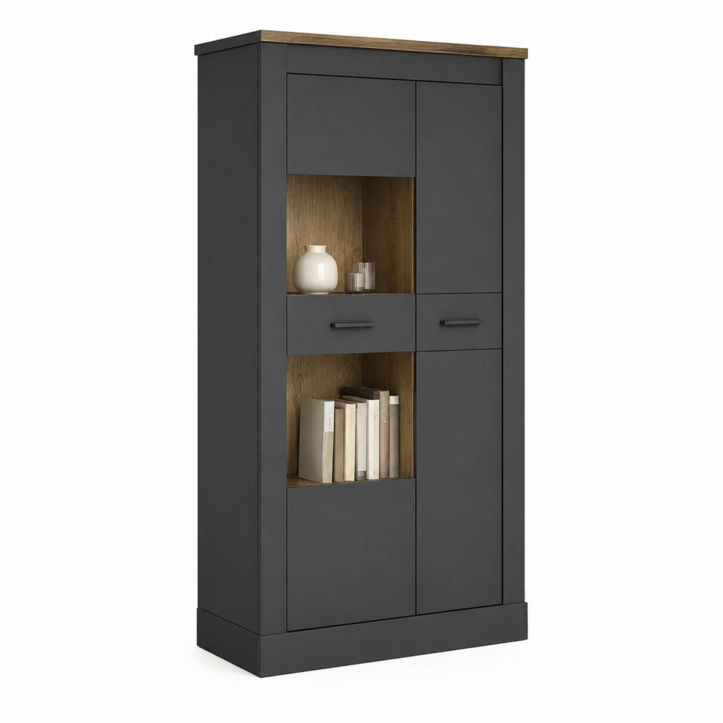 Vitrinenschrank Anthrazit Eiche Spanplatte rechteckig 90 x 40 x 190 cm