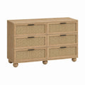 Kommode mit 6 Schubladen Natur Mangoholz Rattan rechteckig 120 x 40 x 80 cm