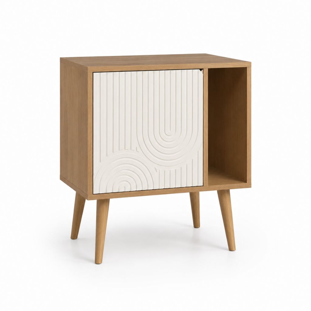 Nachttisch mit Schiebetür und offenem Fach Eiche Weiß MDF 60 x 40 x 70 cm
