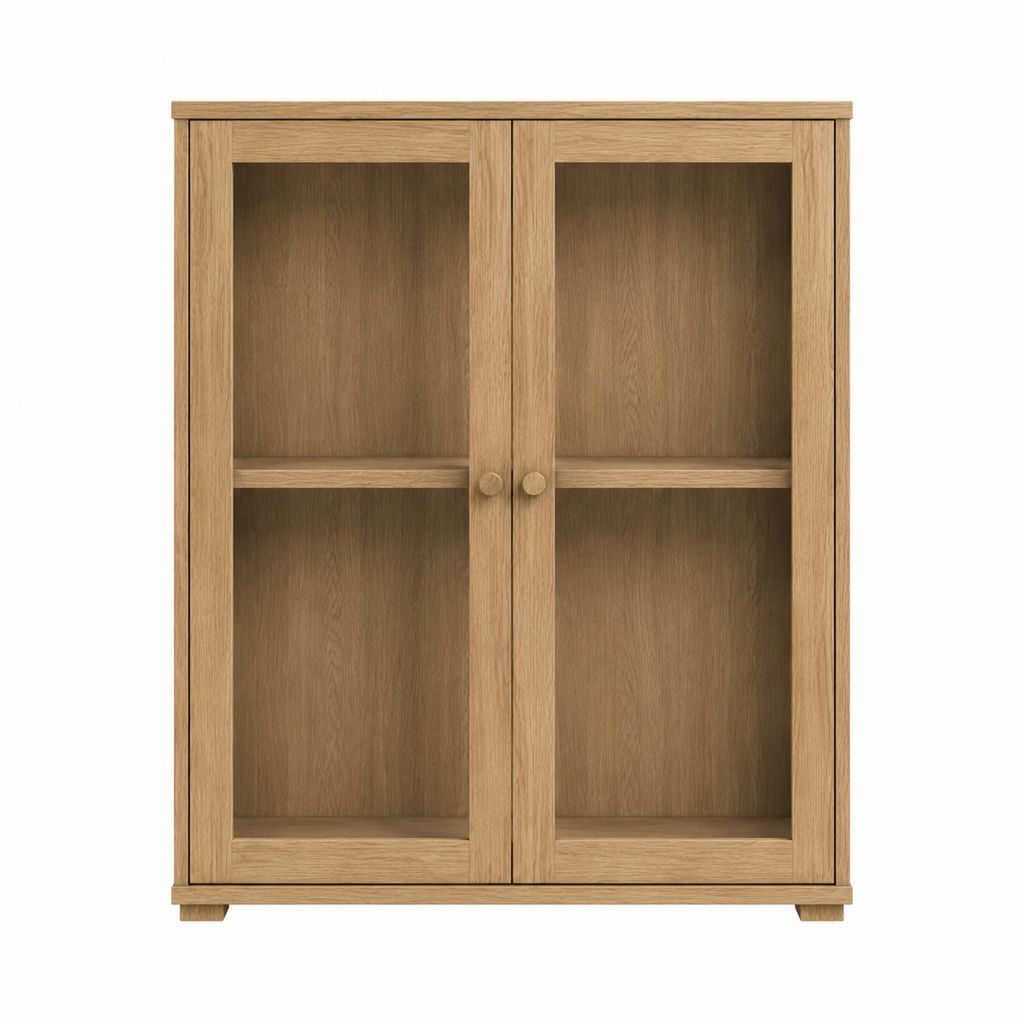 Vitrine aus Eiche Natur mit Glastüren rechteckig 90 x 40 x 140 cm