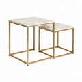 Couchtisch Set 2-teilig Weiß Gold Keramik Stahl quadratisch 70 x 70 x 50 cm und 60 x 60 x 45 cm
