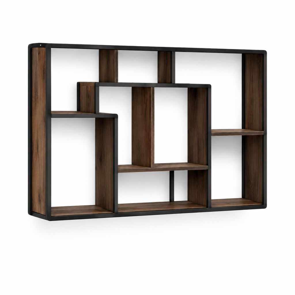 Wandregal Schwarz Walnussoptik MDF Stahl rechteckig 100 x 15 x 60 cm