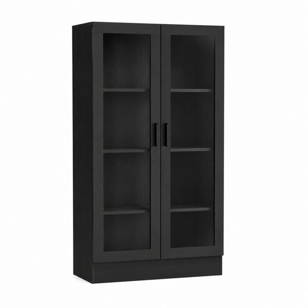 Vitrine Schwarz Spanplatte und gehärtetes Glas rechteckig 80 x 40 x 190 cm